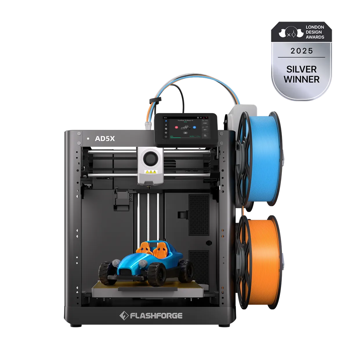 FlashForge AD5X printing a two-tone toy car